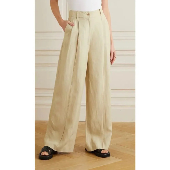 NWT Lou Lou Studio Menak Pleated Woven Wide-Leg Pants Beige Size L - Picture 2 of 7